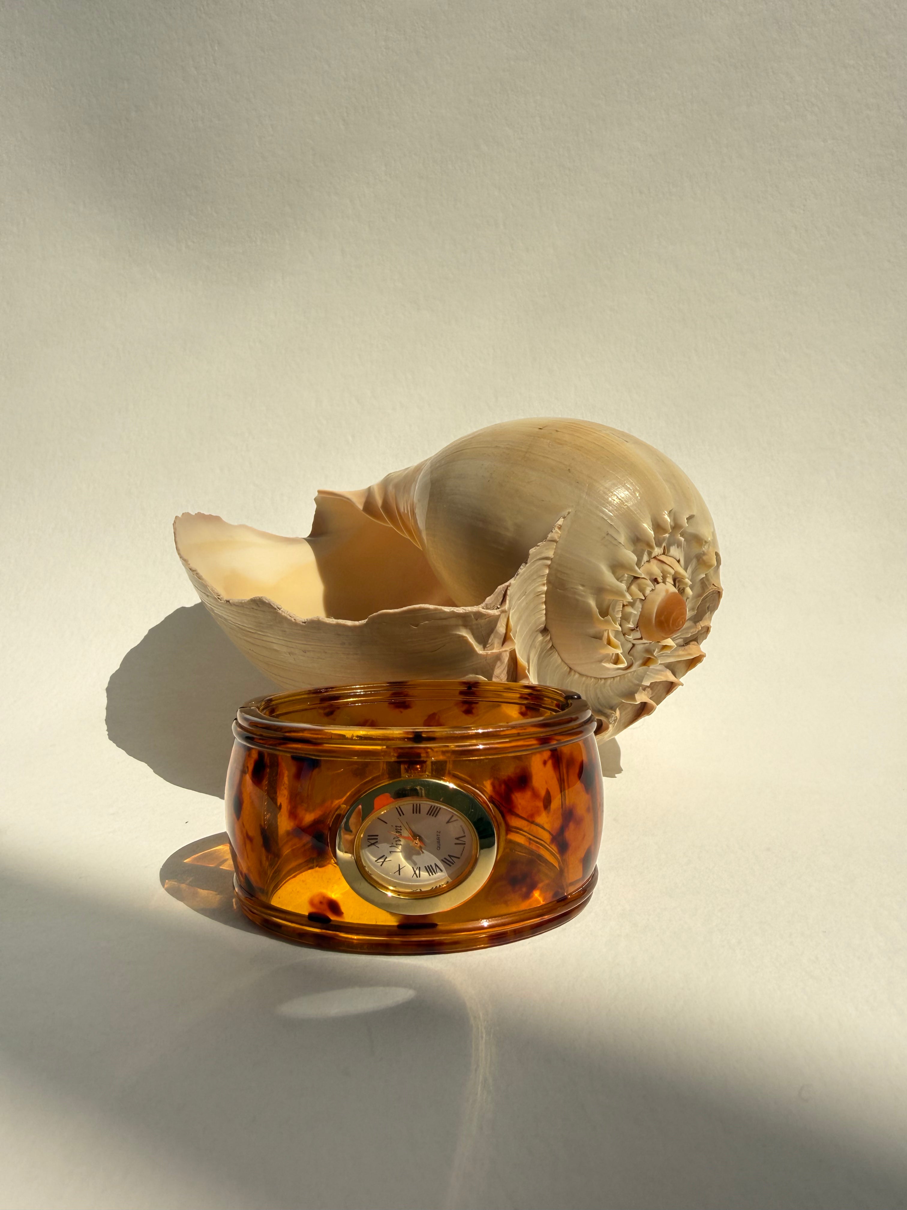 TORTOISE BROWN HINGED CUFF WATCH