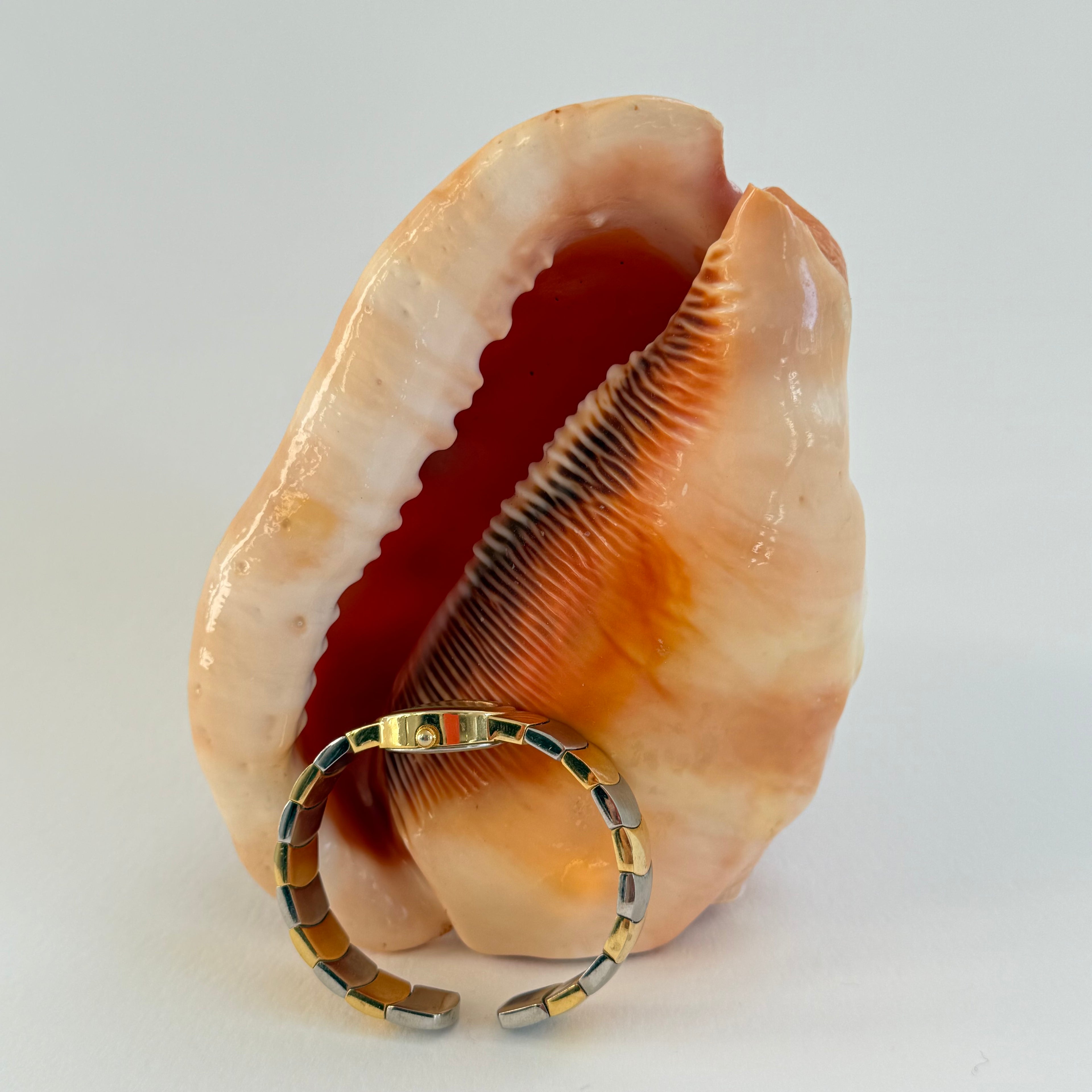 TWO TONE OVAL CUFF WRIST WATCH