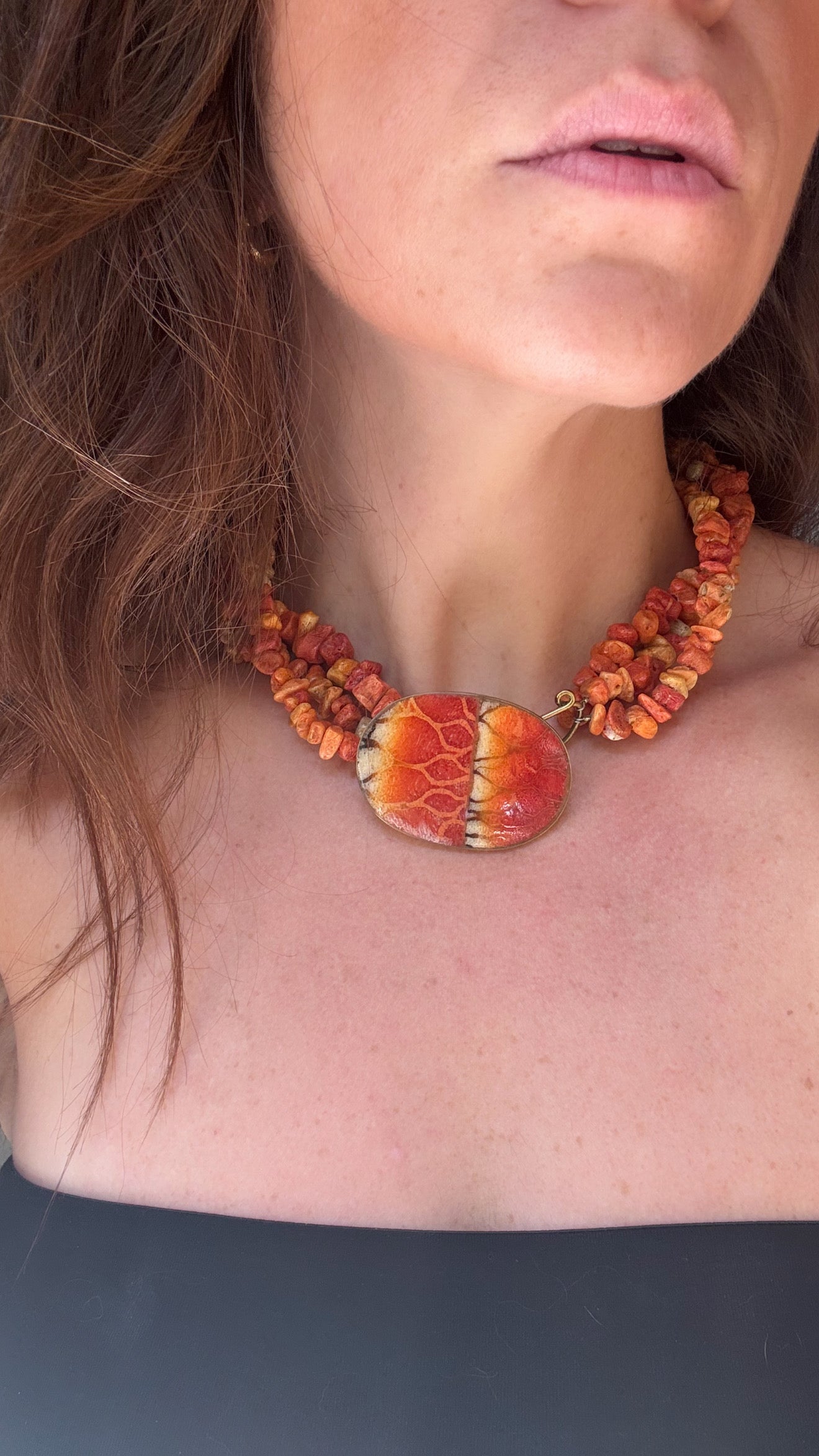 ORANGE SNAKE SKIN NATURAL STONE CHOKER