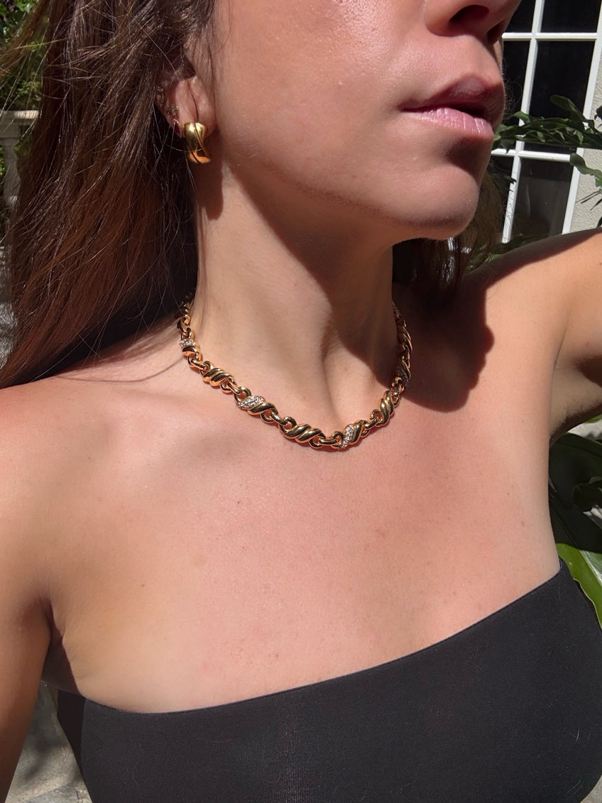 VINTAGE GOLD AND CRYSTAL 70'S CHOKER NECKLACE