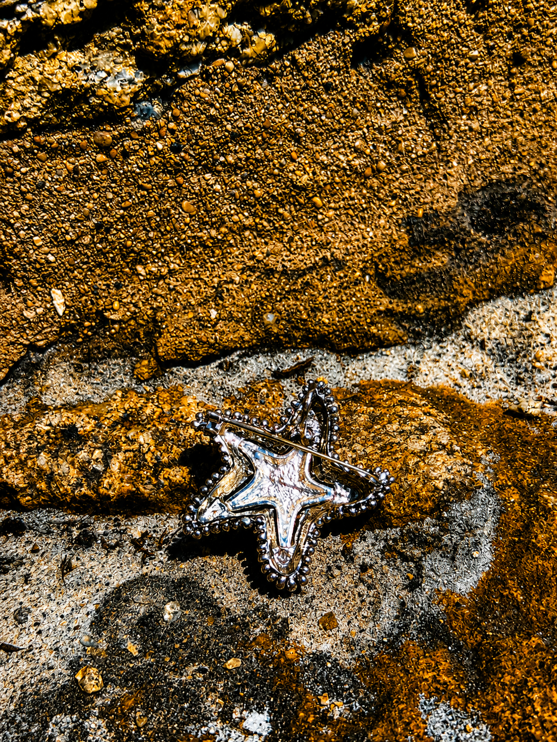 VINTAGE SILVER TEXTURED STAR FISH BROOCH PIN