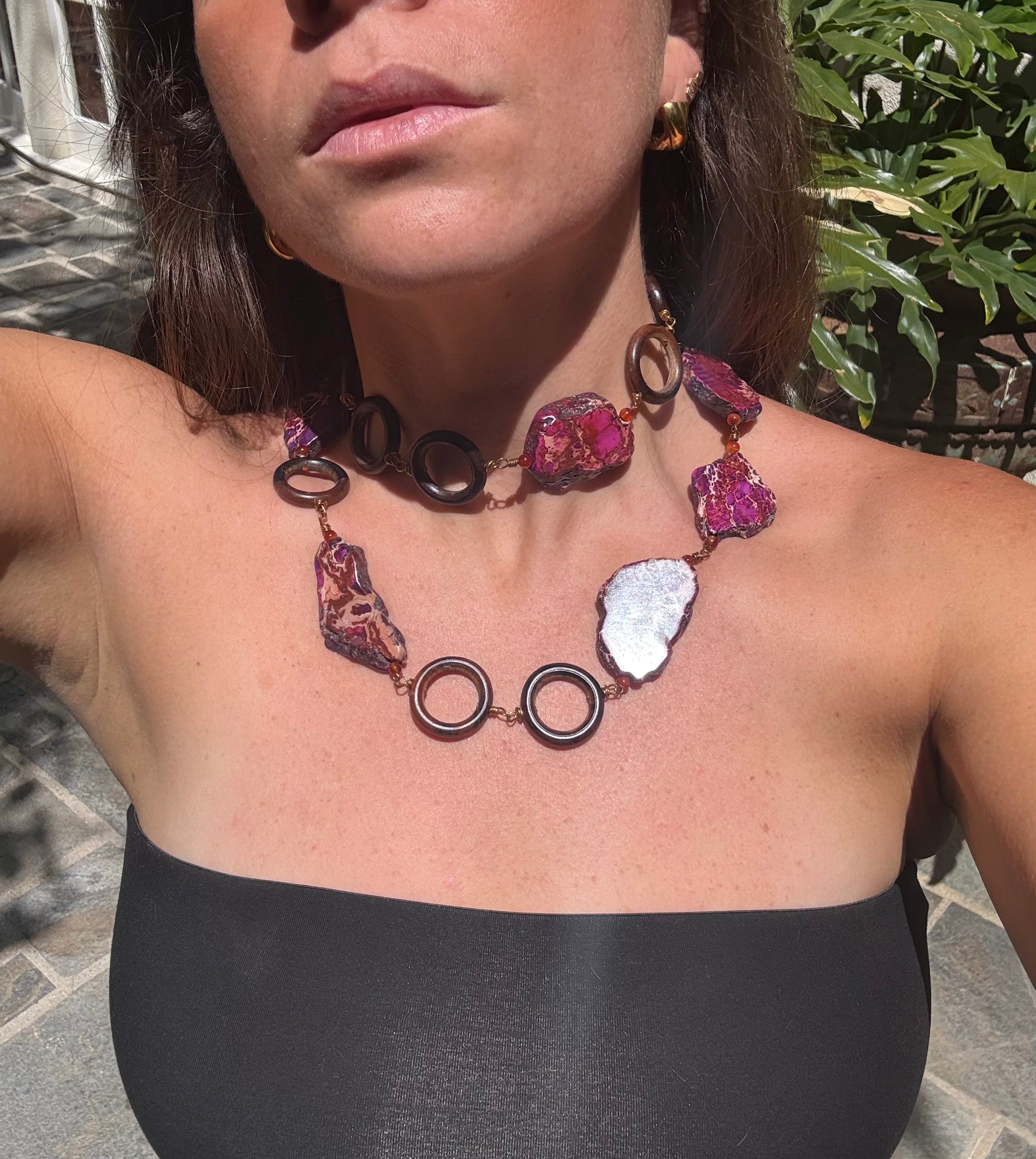VINTAGE PURPLE LARGE STONE DOUBLE WRAP NECKLACE