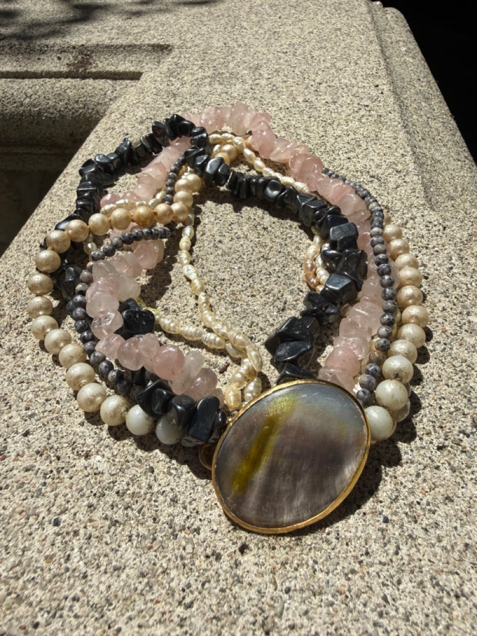 LAYERED NATURAL GEMSTONE CHOKER NECKLACE