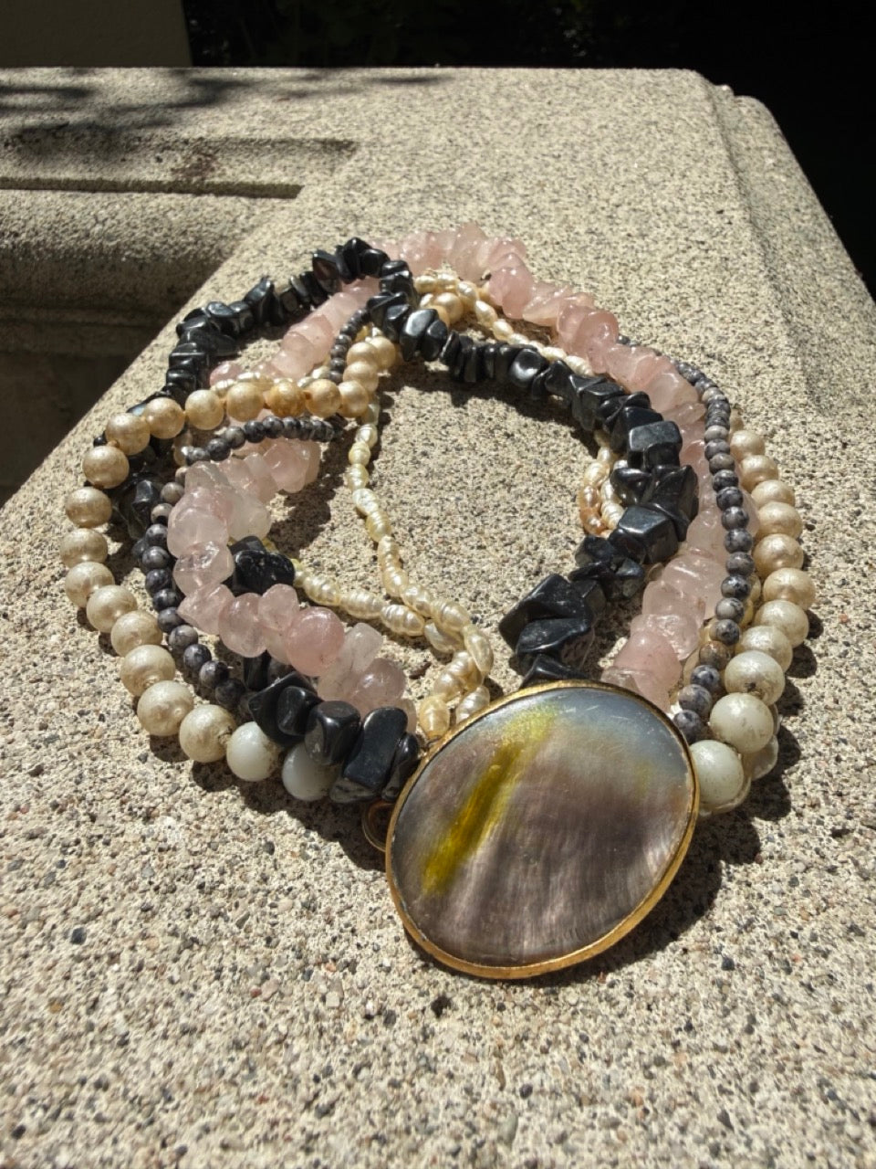 LAYERED NATURAL GEMSTONE CHOKER NECKLACE