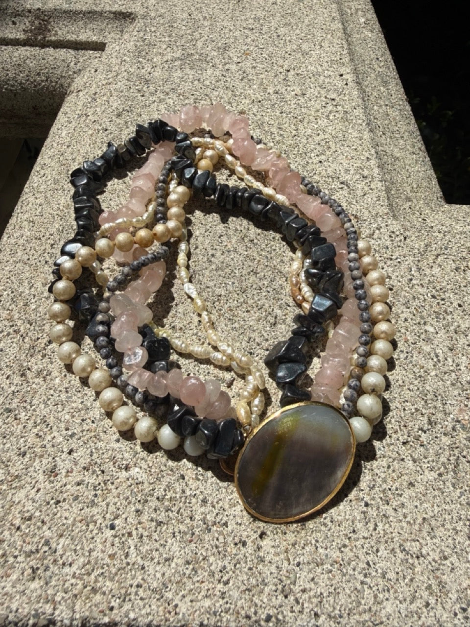LAYERED NATURAL GEMSTONE CHOKER NECKLACE