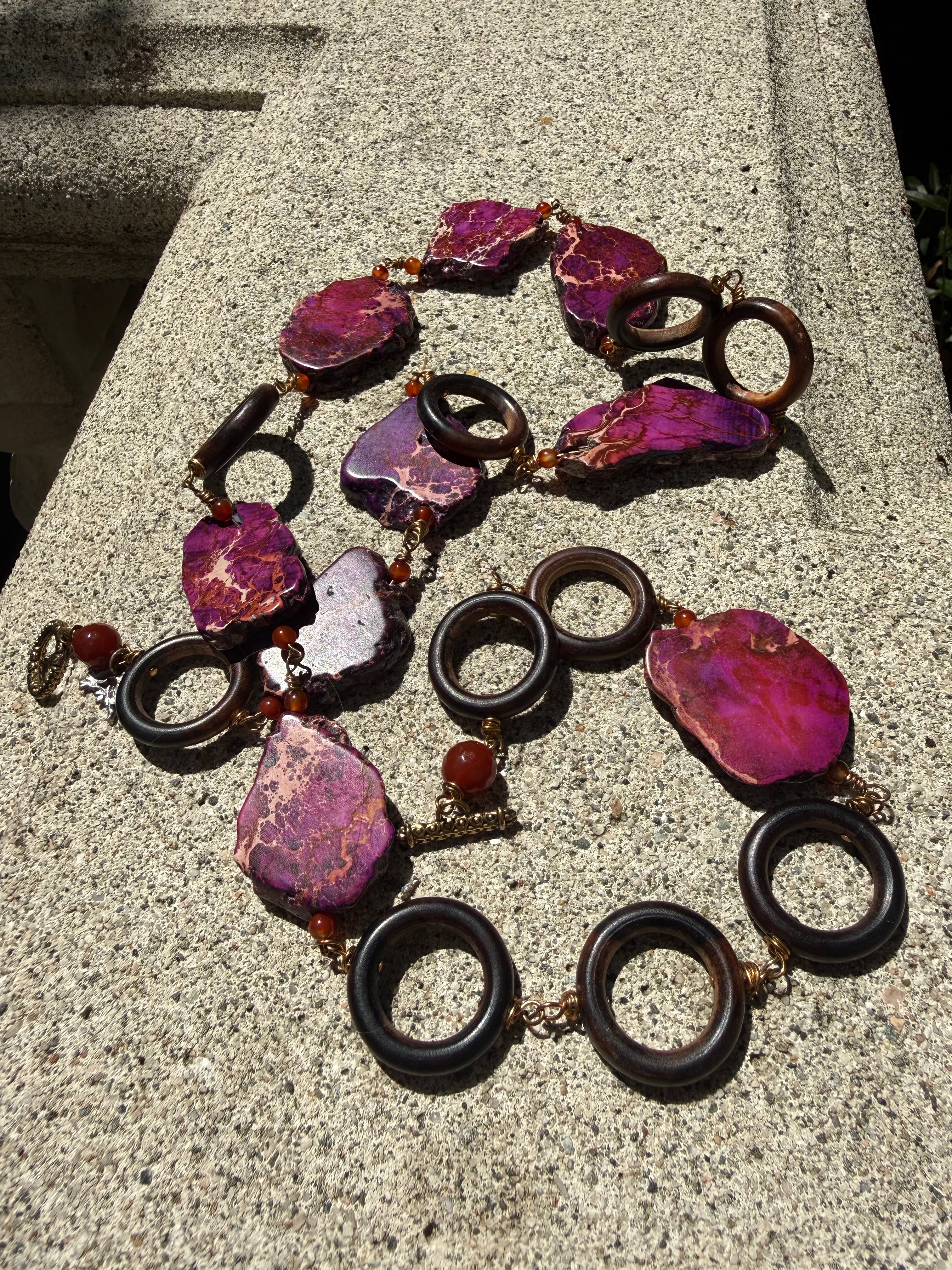 VINTAGE PURPLE LARGE STONE DOUBLE WRAP NECKLACE