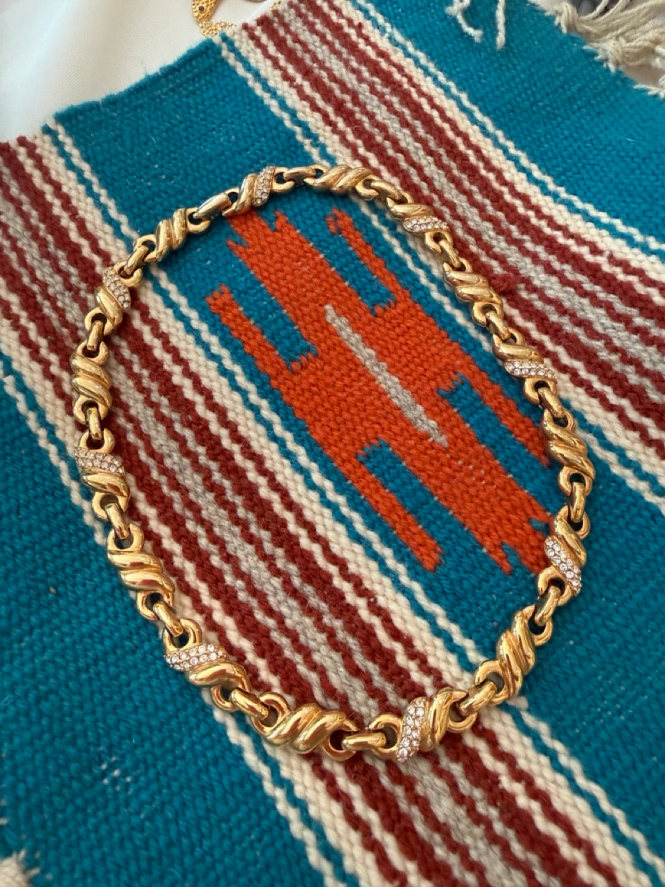 VINTAGE GOLD AND CRYSTAL 70'S CHOKER NECKLACE
