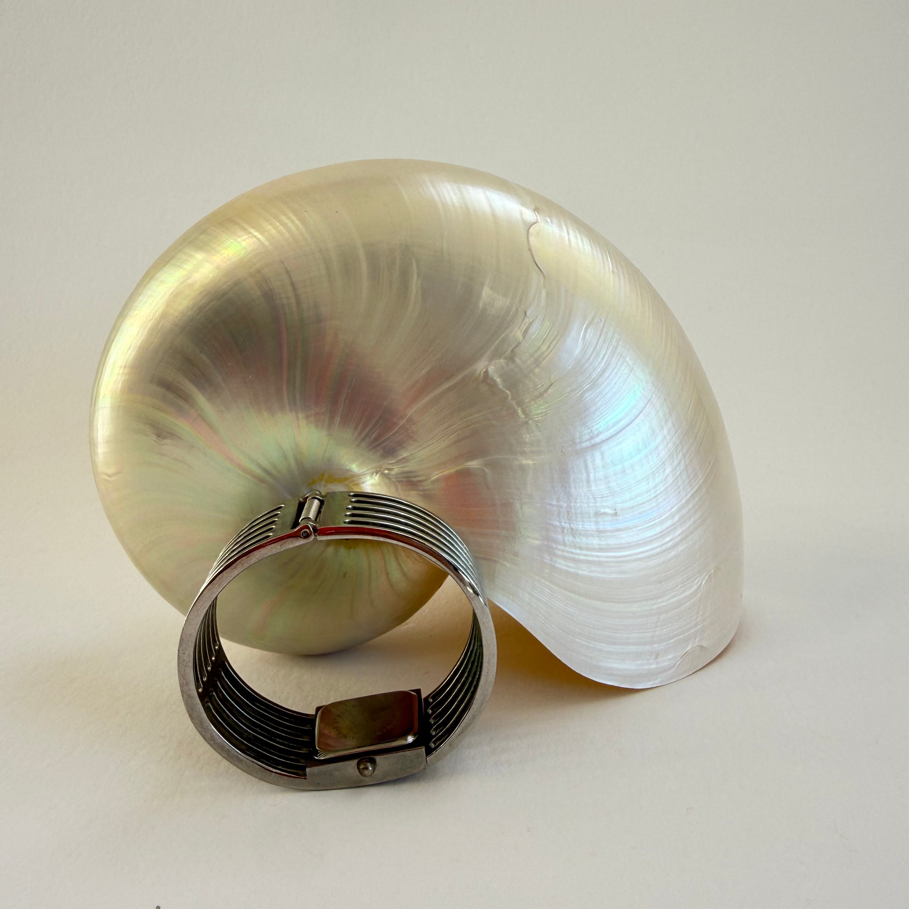 SLATED SILVER BANGLE CUFF WATCH