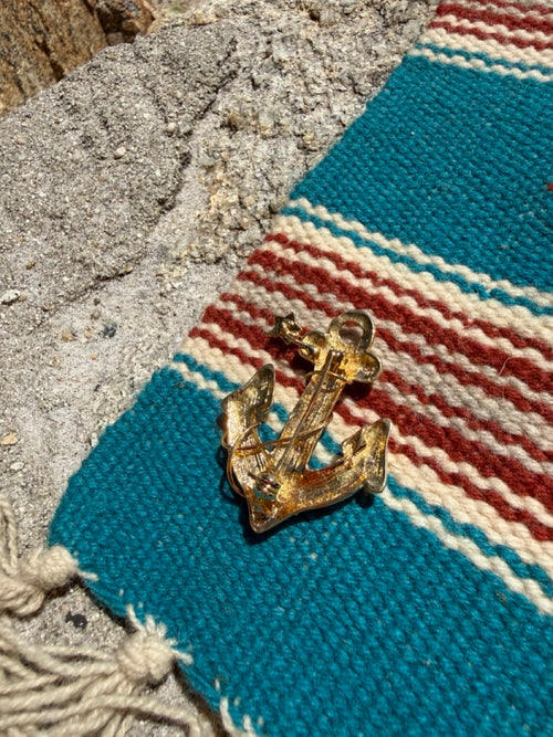 GOLD CRYSTAL ANCHOR BROOCH PIN