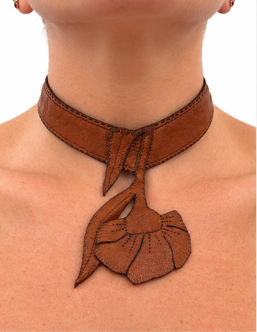 FLOWER VINTAGE WESTERN LEATHER CHOKER NECKLACE