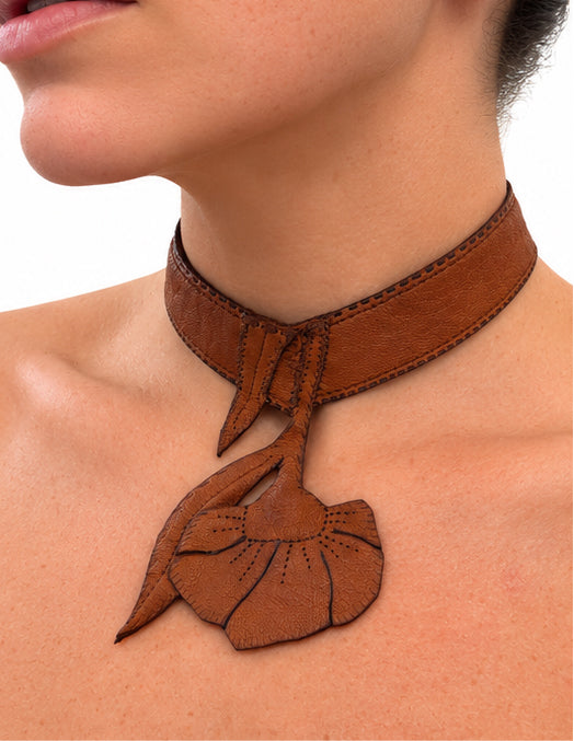 FLOWER VINTAGE WESTERN LEATHER CHOKER NECKLACE